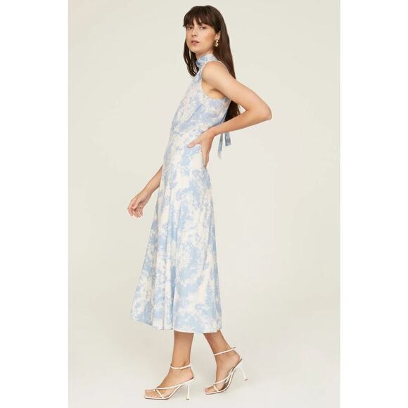 Thakoon Collective Dress High Neck Sleeveless Midi Blue White Tie Dye Size 4 - Picture 3 of 11